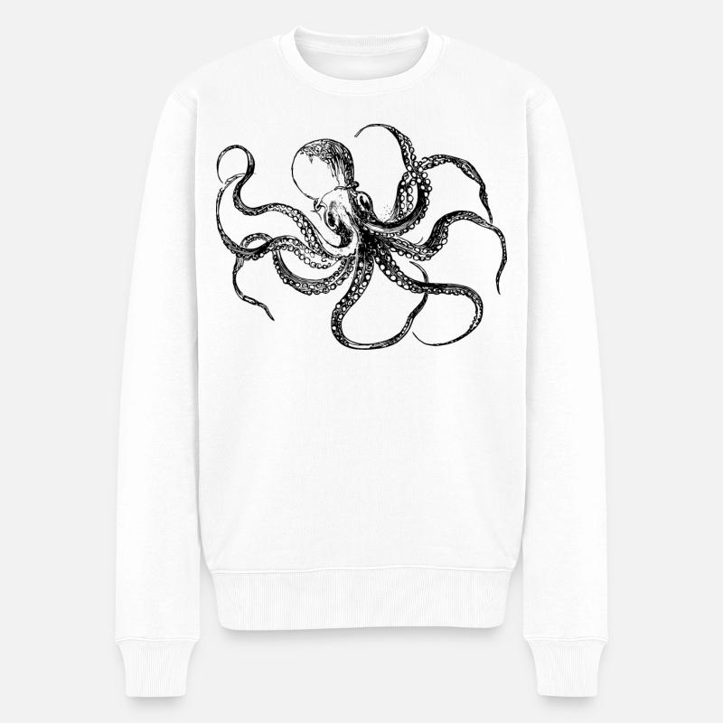 Okkulte Oktopus-Illustration – Vintage-kosmische Kunst - Männer Premium Bio Pullover - Weiß