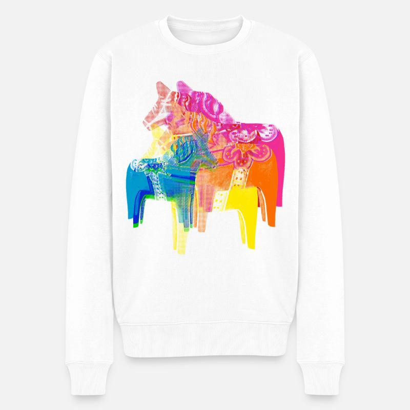 Pop Art Dala Pferde -Weihnachts Pulli Skandi Style - Männer Premium Bio Pullover - Weiß