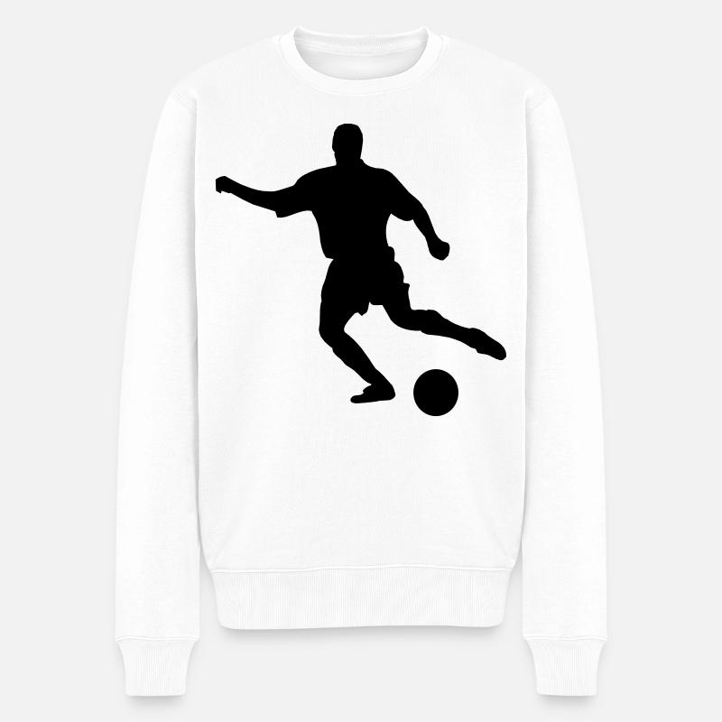 Fußballspieler mit Kickbewegung zum Ball - Männer Premium Bio Pullover - Weiß
