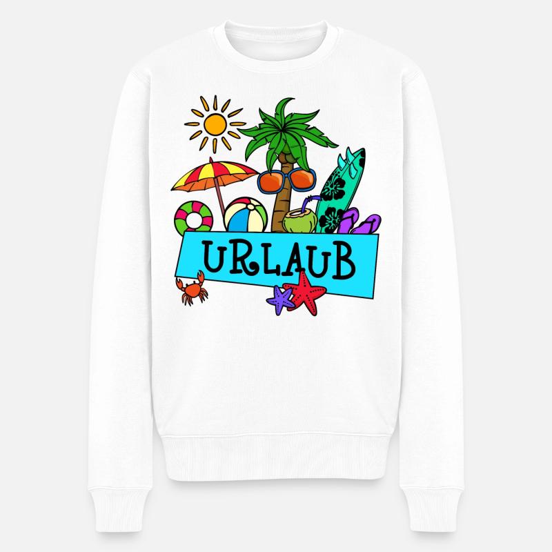 Urlaub Palmen Sommer Sonne Meer Strand Relaxen - Männer Premium Bio Pullover - Weiß