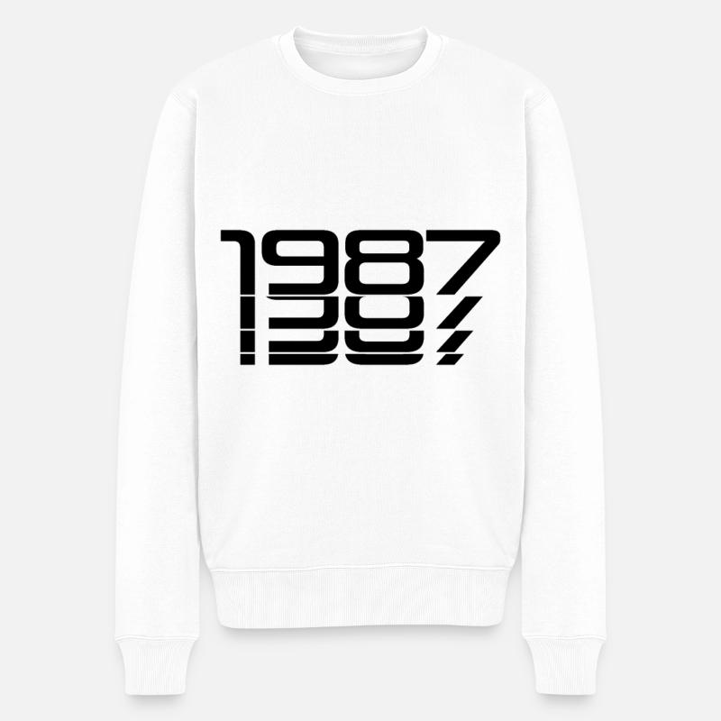 1987 Birthday Glitch Style - Männer Premium Bio Pullover - Weiß