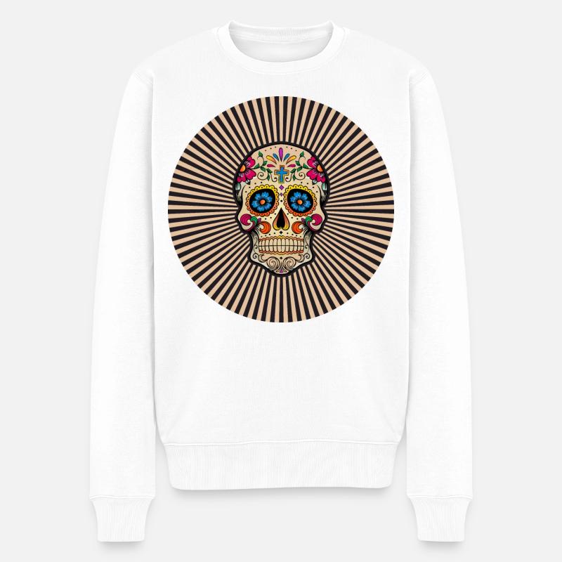 Runde Aufkleber Absenkung mexican Schädel santa muerte - Männer Premium Bio Pullover - Weiß