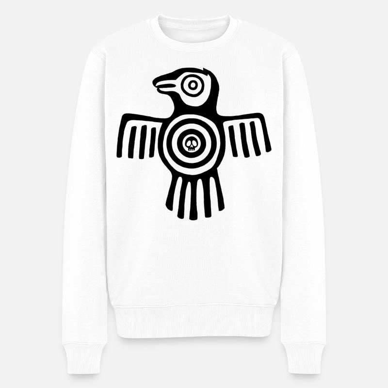 Schwarzer Inka-Vogel - Männer Premium Bio Pullover - Weiß