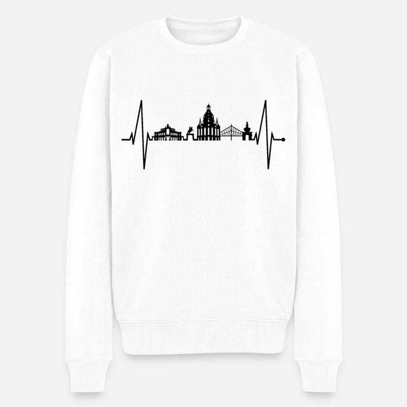 Dresden Skyline Herzschlag Dresdner Herz Liebe Fan - Männer Premium Bio Pullover - Weiß