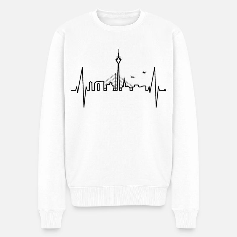 Düsseldorf Skyline Herzschlag Liebe Düsseldorfer - Männer Premium Bio Pullover - Weiß