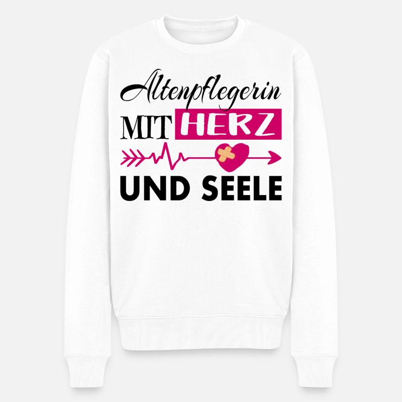 Altenpflegerin mit Herz und Seele - Männer Premium Bio Pullover - Weiß