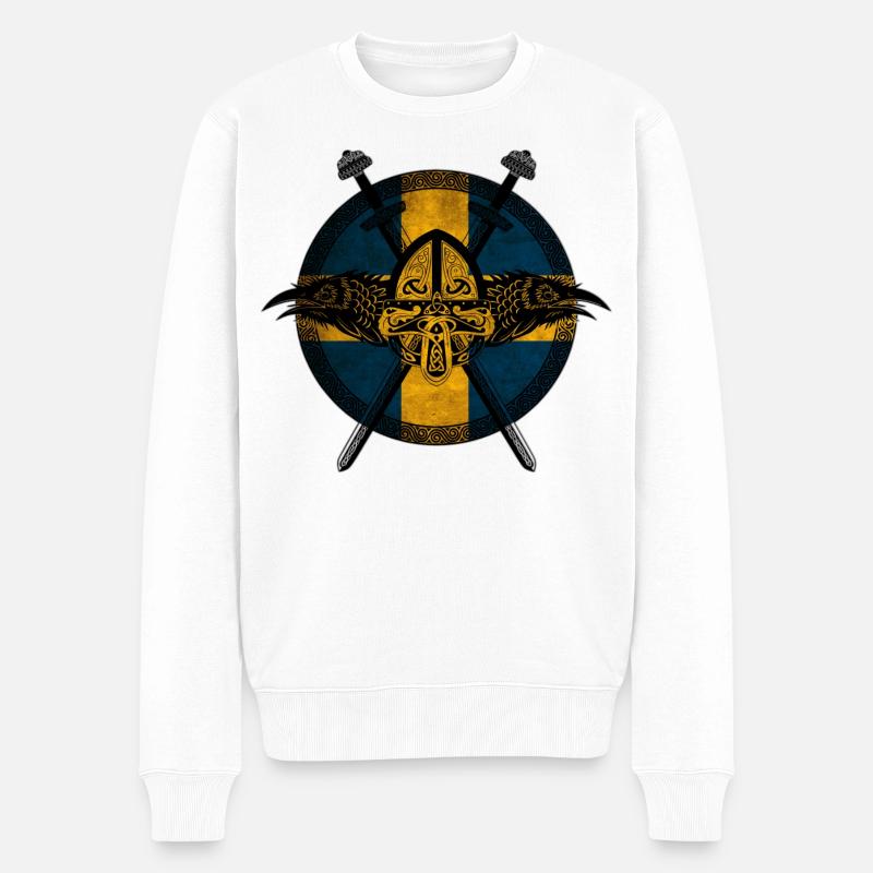 Wikinger Viking Schweden Flagge Raben Design - Männer Premium Bio Pullover - Weiß
