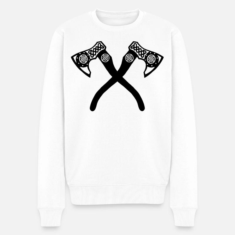 Schwarze Wikinger-Axte - Männer Premium Bio Pullover - Weiß
