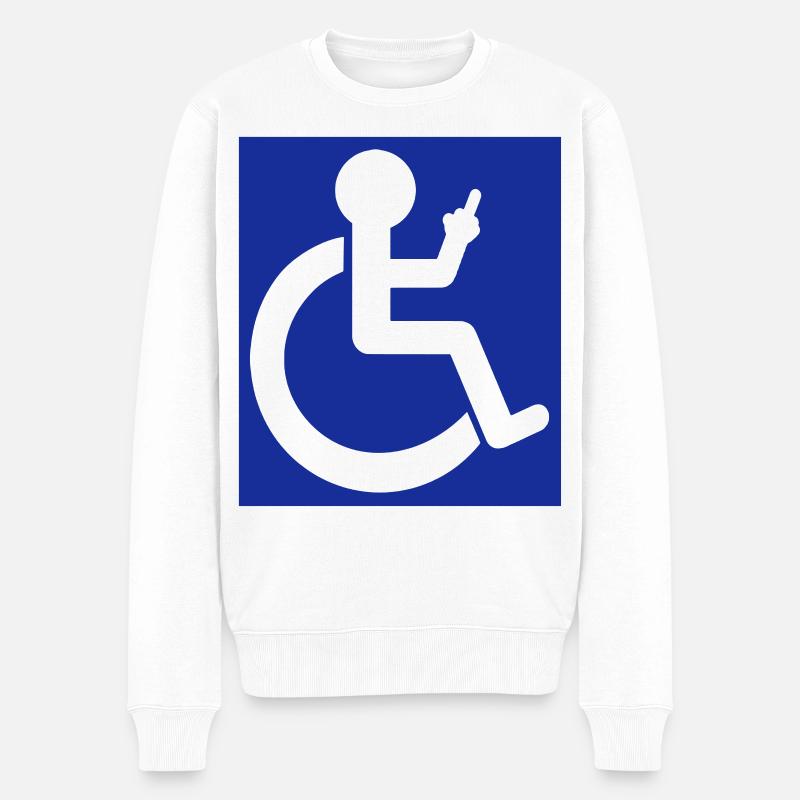 Rollstuhlfahrer hebt den Mittelfinger # - Männer Premium Bio Pullover - Weiß