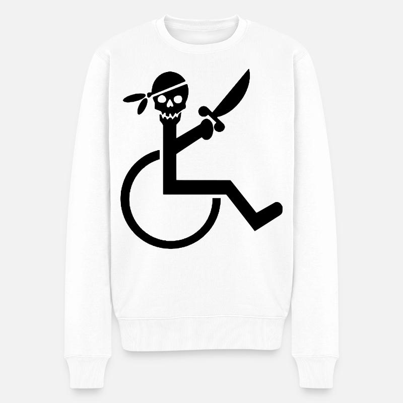 Rollstuhlpirat für harte Rollen. Humor Hemd * - Männer Premium Bio Pullover - Weiß