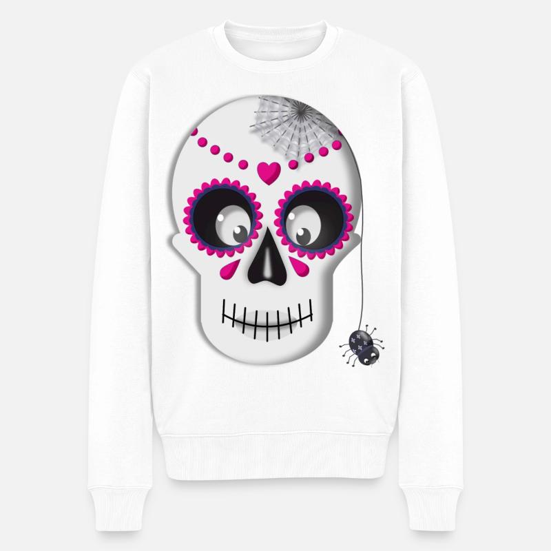 Sugar Skull - Männer Premium Bio Pullover - Weiß