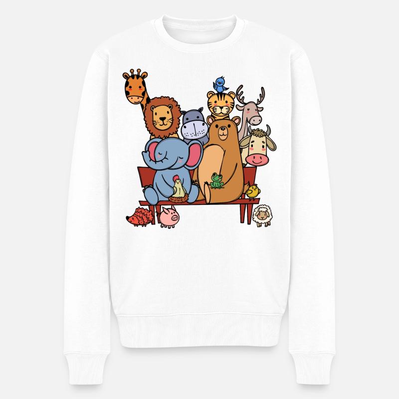 Tierwelt Lebewesen Bär Elefant Löwe Cool - Männer Premium Bio Pullover - Weiß
