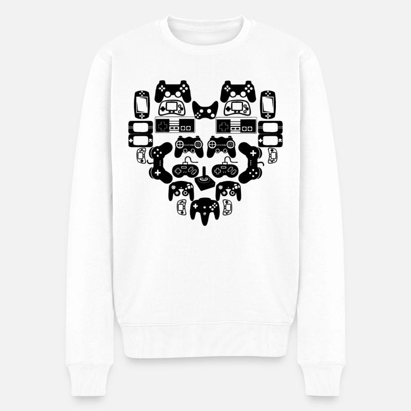 Herz Controller Joystick Gamer Zocker - Männer Premium Bio Pullover - Weiß