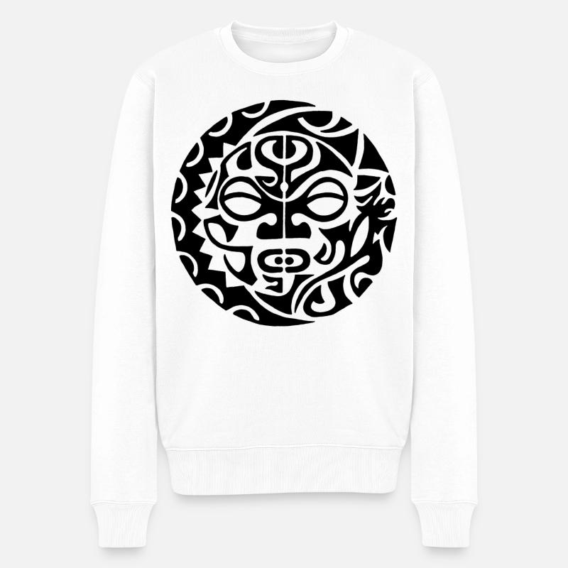 Schwarzer polynesischer Todeskopf - Männer Premium Bio Pullover - Weiß