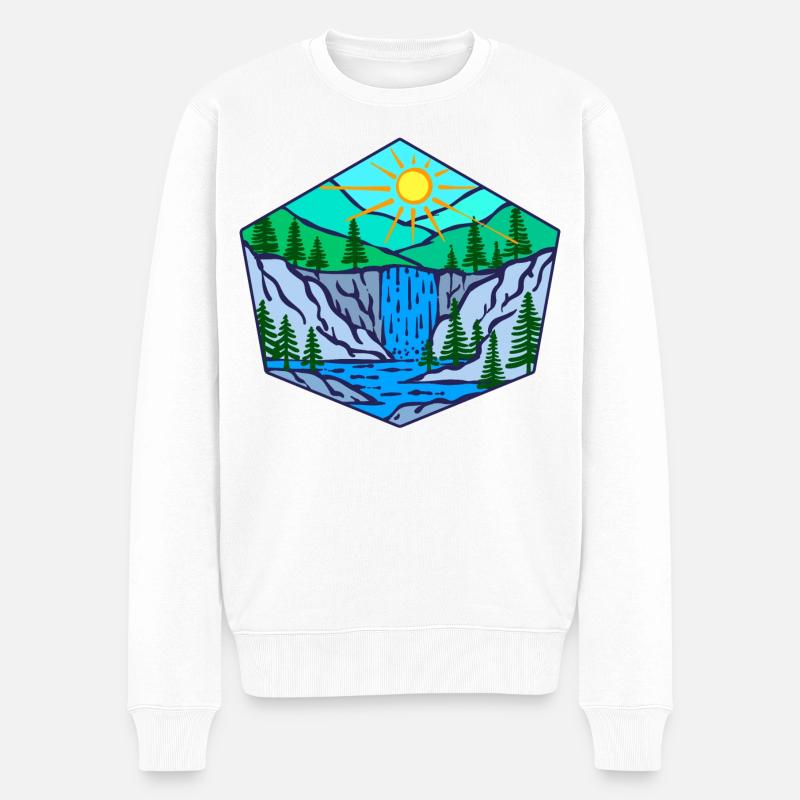 Natur Wasserfall Umwelt Bäume - Männer Premium Bio Pullover - Weiß