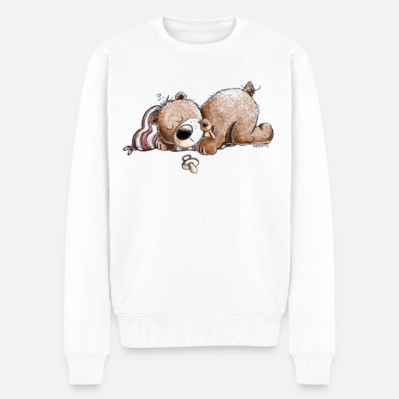 Drolliger Brauner Bär Schläft Und Träumt - Männer Premium Bio Pullover - Weiß