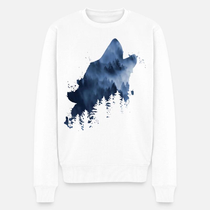 heulender Wolf Nebelwald - Männer Premium Bio Pullover - Weiß
