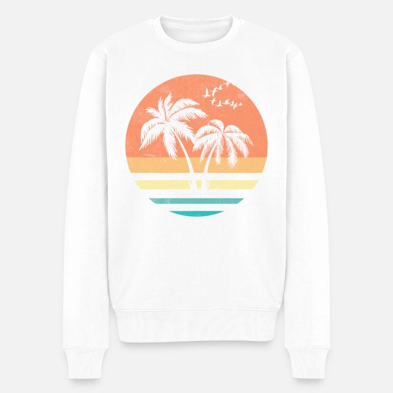 Palm Sunset Retro Circle - Pull Premium bio Homme - blanc