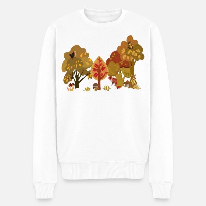 Silhouette de la faune de la forêt d’automne - Pull Premium bio Homme - blanc
