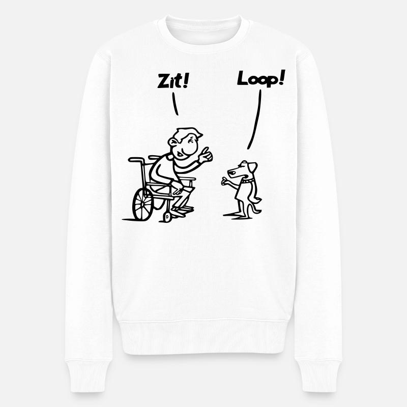 Setzen Sie sich und gehen Sie. Rollstuhlfahrer vs. Hundehumor * - Männer Premium Bio Pullover - Weiß