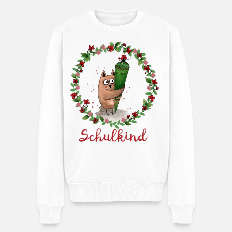 Schulkind Eule - Männer Premium Bio Pullover - Weiß