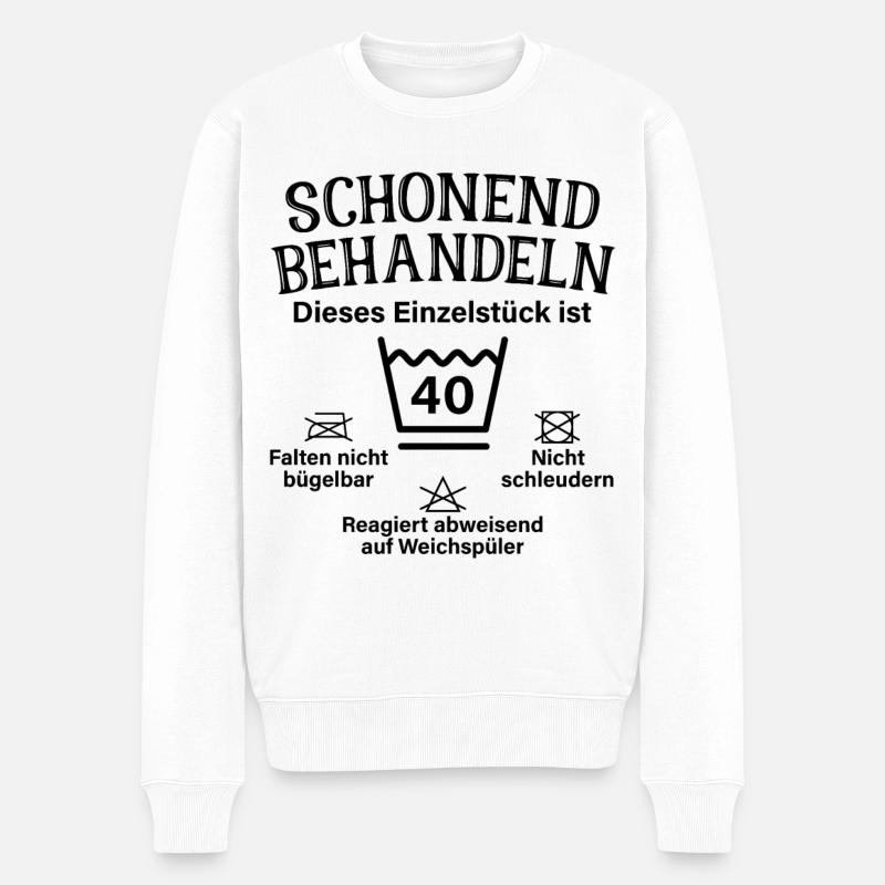 Schonend Behandeln Vierzig Geschenk 40. Geburtstag - Männer Premium Bio Pullover - Weiß