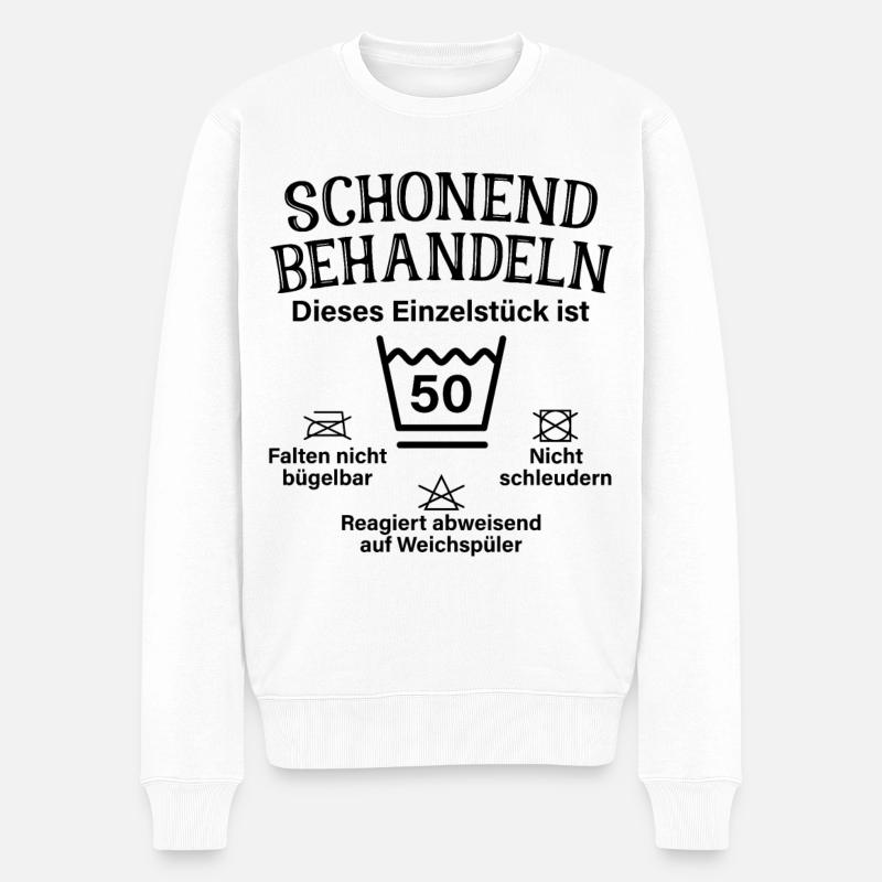 Schonend Behandeln Fünfzig Geschenk 50. Geburtstag - Männer Premium Bio Pullover - Weiß