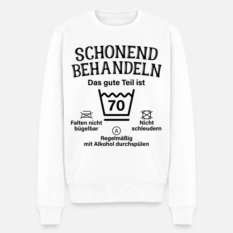 Schonend Behandeln Männer Geschenk 70. Geburtstag - Männer Premium Bio Pullover - Weiß