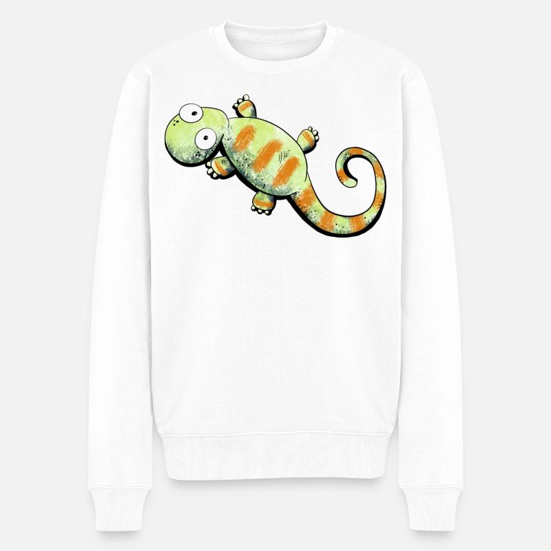 Happy Gecko I Echse - Männer Premium Bio Pullover - Weiß