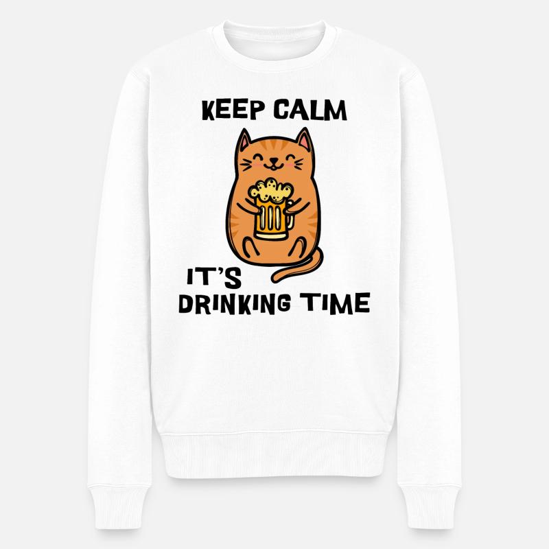 Fest Bier Statement Trinken Katze - Männer Premium Bio Pullover - Weiß