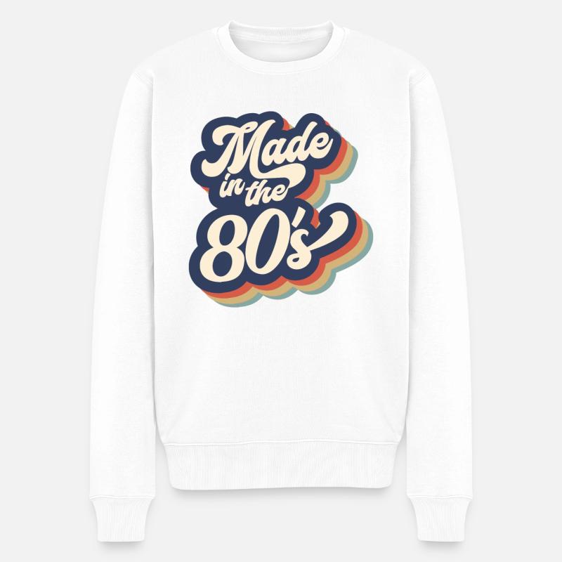 Hergestellt in den 80er Jahren Vintage - Männer Premium Bio Pullover - Weiß