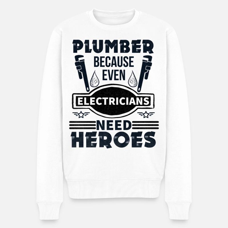 Klempner, weil auch Elektriker Helden brauchen - Männer Premium Bio Pullover - Weiß