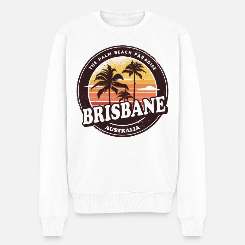 Brisbane Australien Vintage Beach Design - Männer Premium Bio Pullover - Weiß