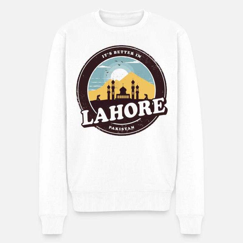 Lahore Pakistan Moschee Design - Männer Premium Bio Pullover - Weiß