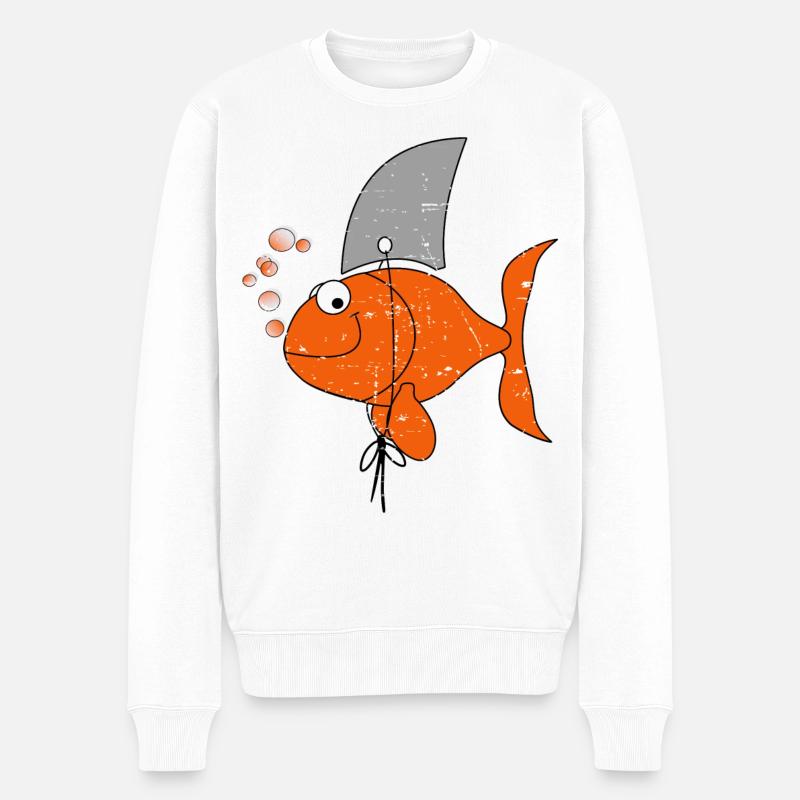 Lustige Fisch - Männer Premium Bio Pullover - Weiß