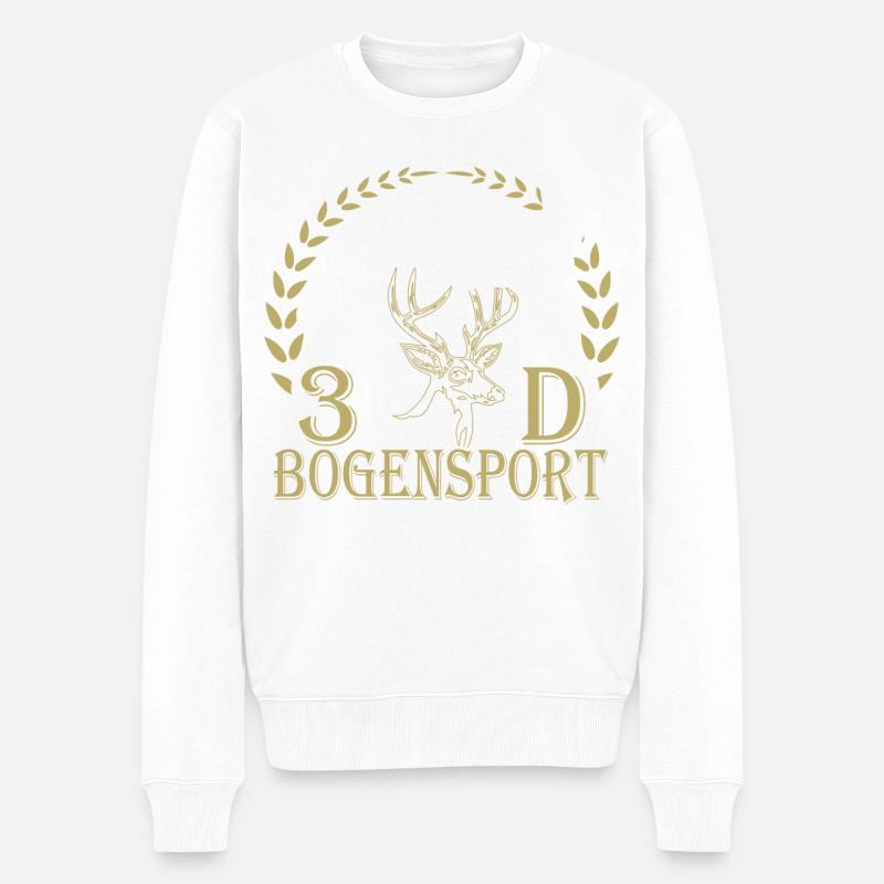 Waldjäger mit Bogen und Geweihmotiv - Männer Premium Bio Pullover - Weiß