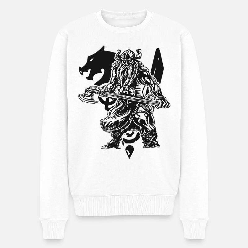 Valhalla - Viking - Wikinger mit Axt - Männer Premium Bio Pullover - Weiß