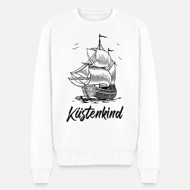 Segelschiff - Küstenkind - Männer Premium Bio Pullover - Weiß