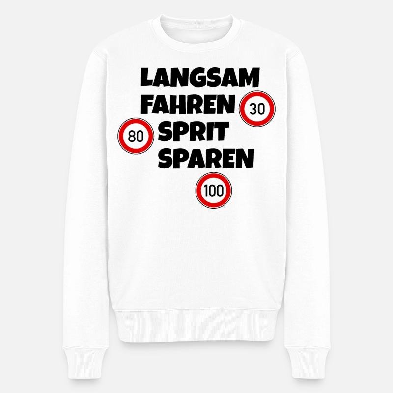 Langsam fahren - Sprit sparen - Tempolimit - Männer Premium Bio Pullover - Weiß