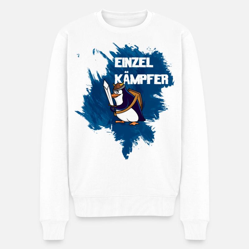 Einzelkämpfer Wikinger-Pinguin - Männer Premium Bio Pullover - Weiß