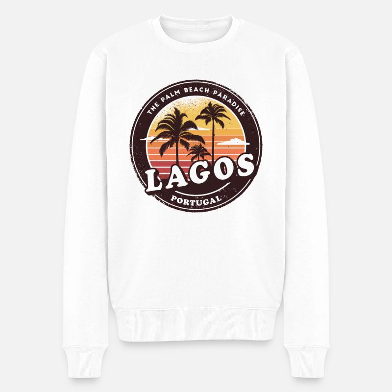 Lagos Portugal Beach Design - Männer Premium Bio Pullover - Weiß