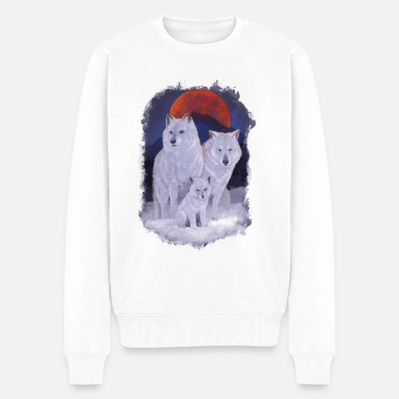 Wolfsfamilie - Männer Premium Bio Pullover - Weiß