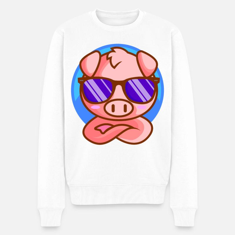 Petit porcelet avec lunettes de soleil - Pull Premium bio Homme - blanc
