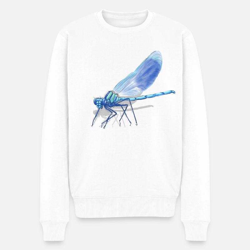 Blue Dragonfly Ember Print - Männer Premium Bio Pullover - Weiß