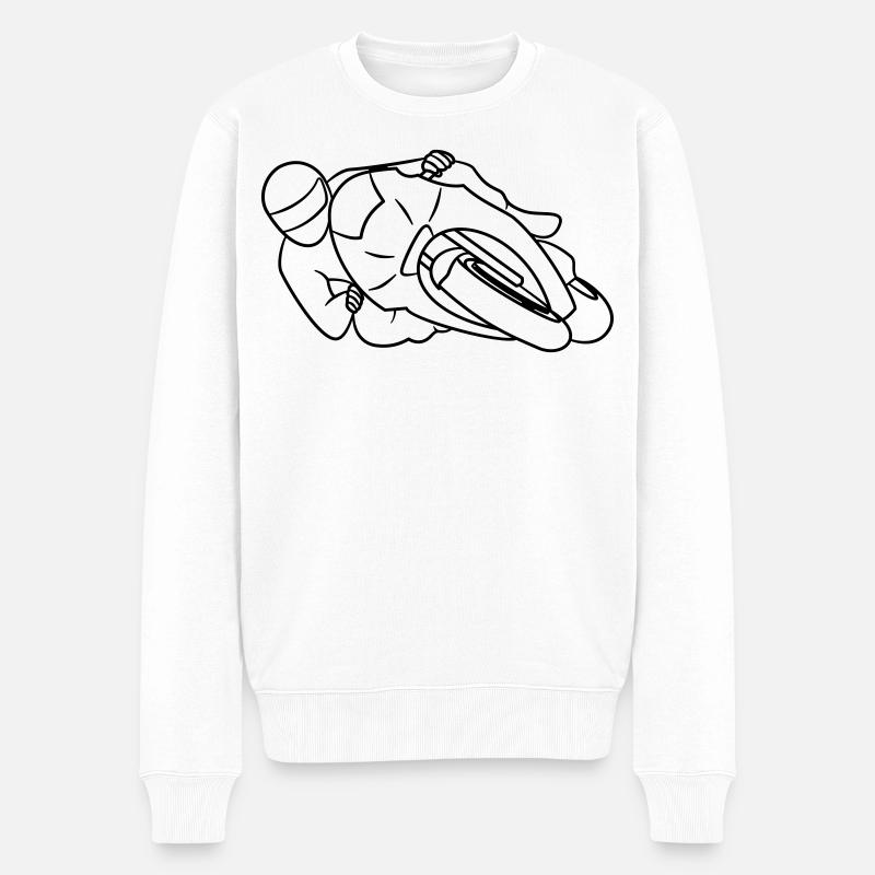 Rennmotorrad in Schräglage - von vorne, dunkel - Männer Premium Bio Pullover - Weiß