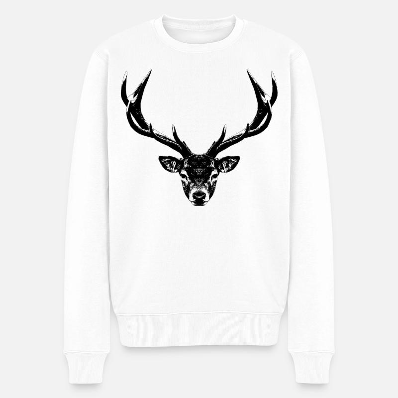 Hirschkopf /Geweihträger - Männer Premium Bio Pullover - Weiß