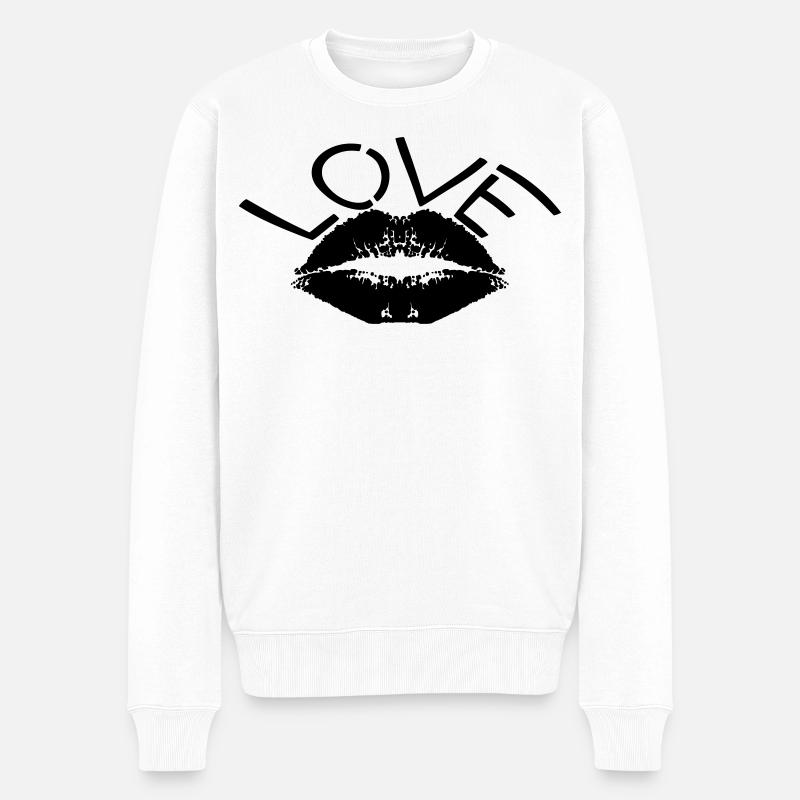 Love – Minimal Lips Kiss Statement Design - Männer Premium Bio Pullover - Weiß
