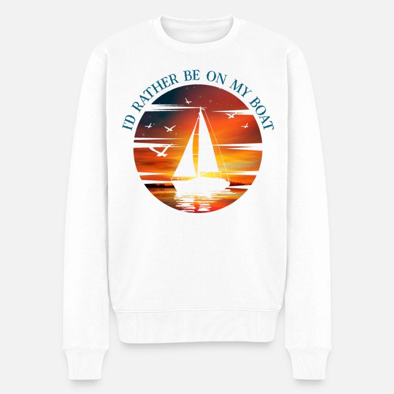 Je préfère être sur mon bateau - Citation drôle d’amoureux du bateau - Pull Premium bio Homme - blanc