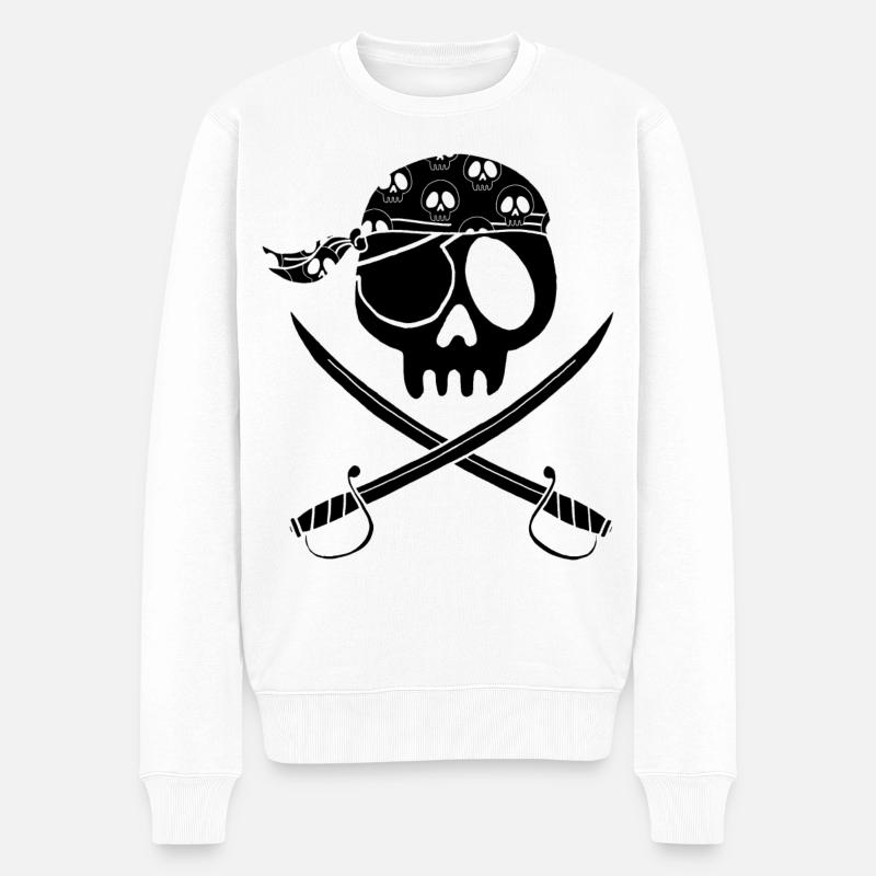 Schwarzer Piratenschädel - Männer Premium Bio Pullover - Weiß