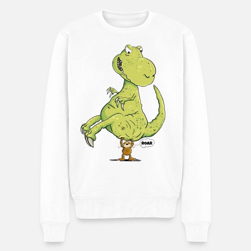 Waches Faultier I Dinosaurier I Dino T-Rex I Fun - Männer Premium Bio Pullover - Weiß